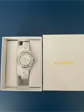 Peugeot White and Silver Ceramic Ladies Watch